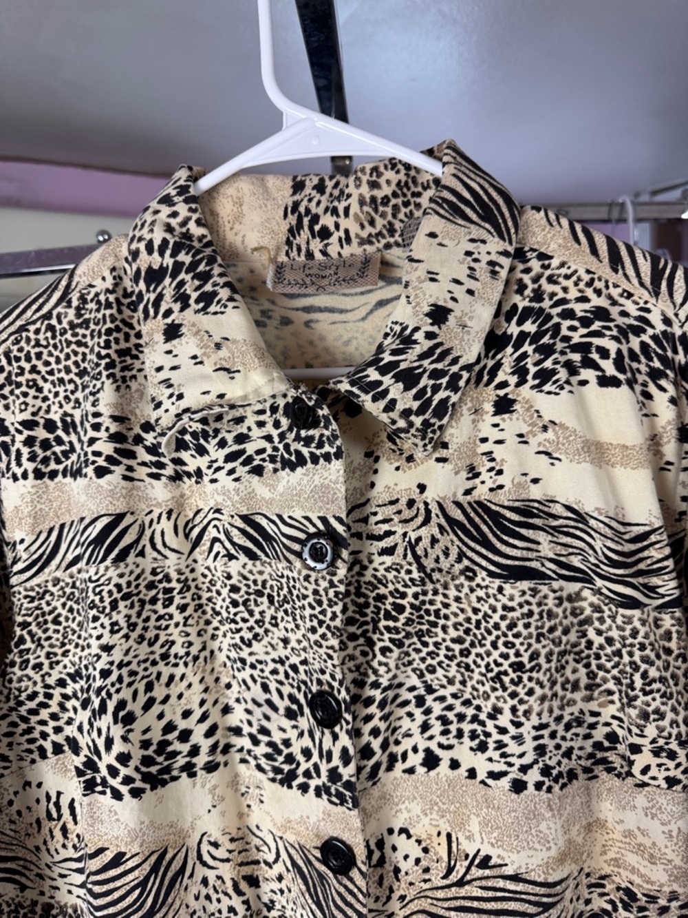 Vintage Lifestyle Woman Cotton Animal Print Jacket Mixed Safari 1X - Picture 2 of 4